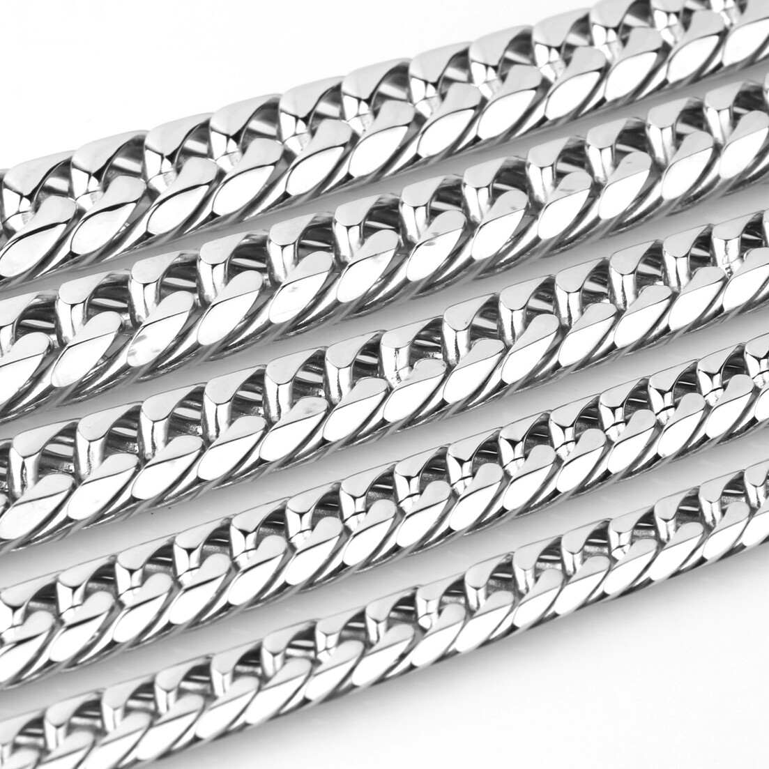 9-21mm Heavy Strong Men’s Stainless Steel Curb Cuban Link Chain Necklace