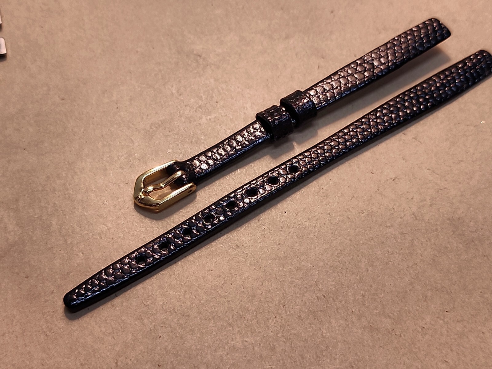 NOS Hirsch Open End 8mm Black Flat Stitchless Rainbow Lizard Grain Watch Band