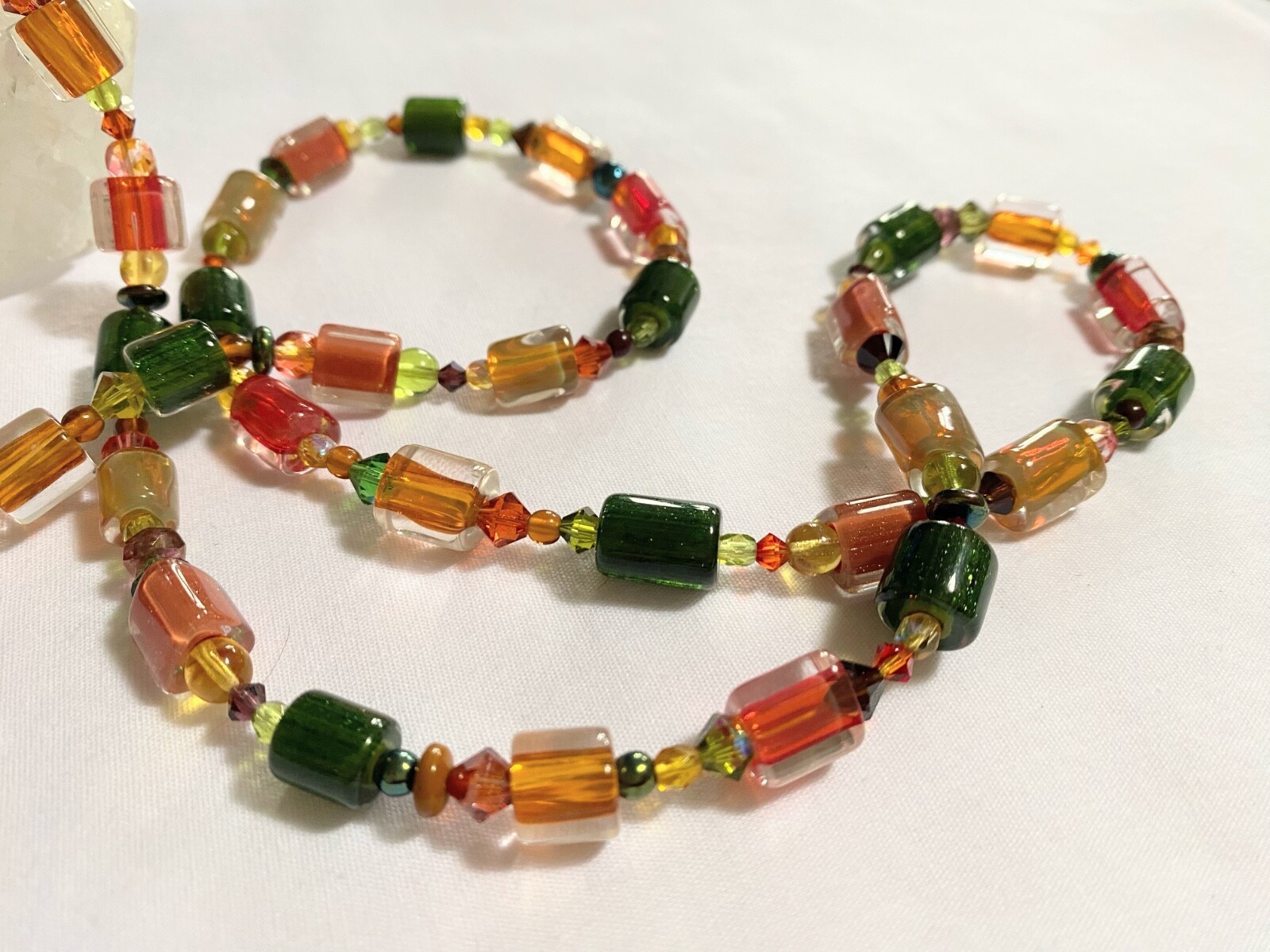 Studio Crafted LISA OAKLEY Shades of Watermelon Art Glass Bead 22” Necklace