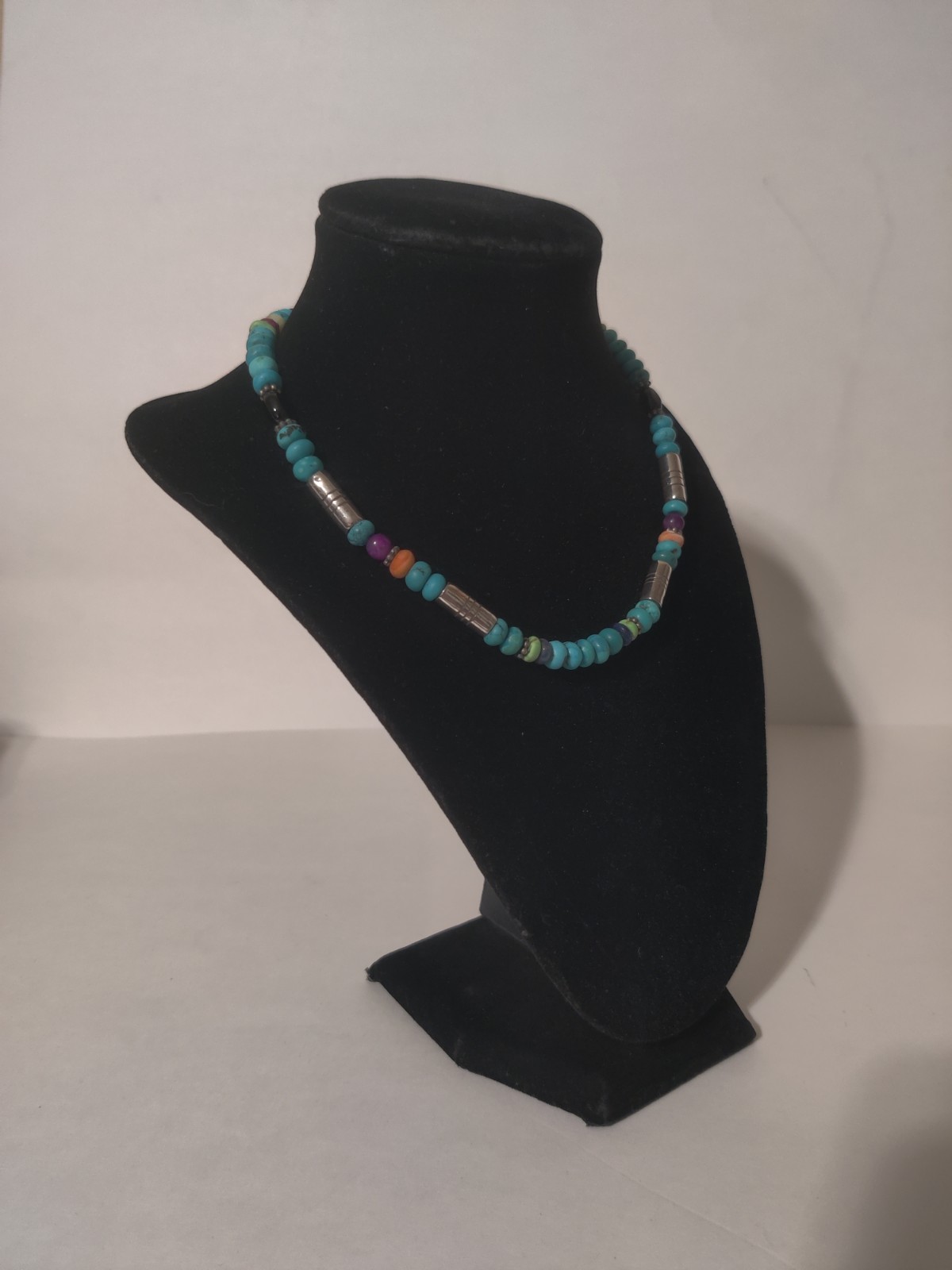Vintage Sterling Silver T. Singer Native American Turquoise Necklace Choker 15.5