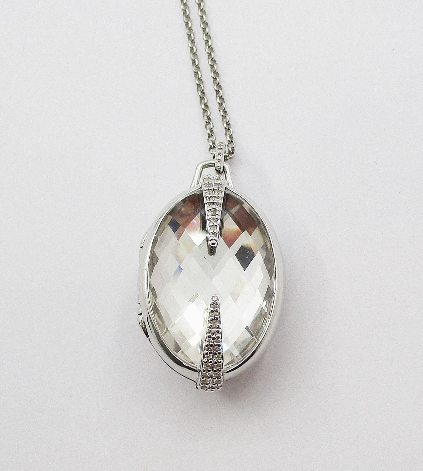 Monica Rich Kosann White Sapphire Rock Crystal Pendant/Locket Sterling Silver