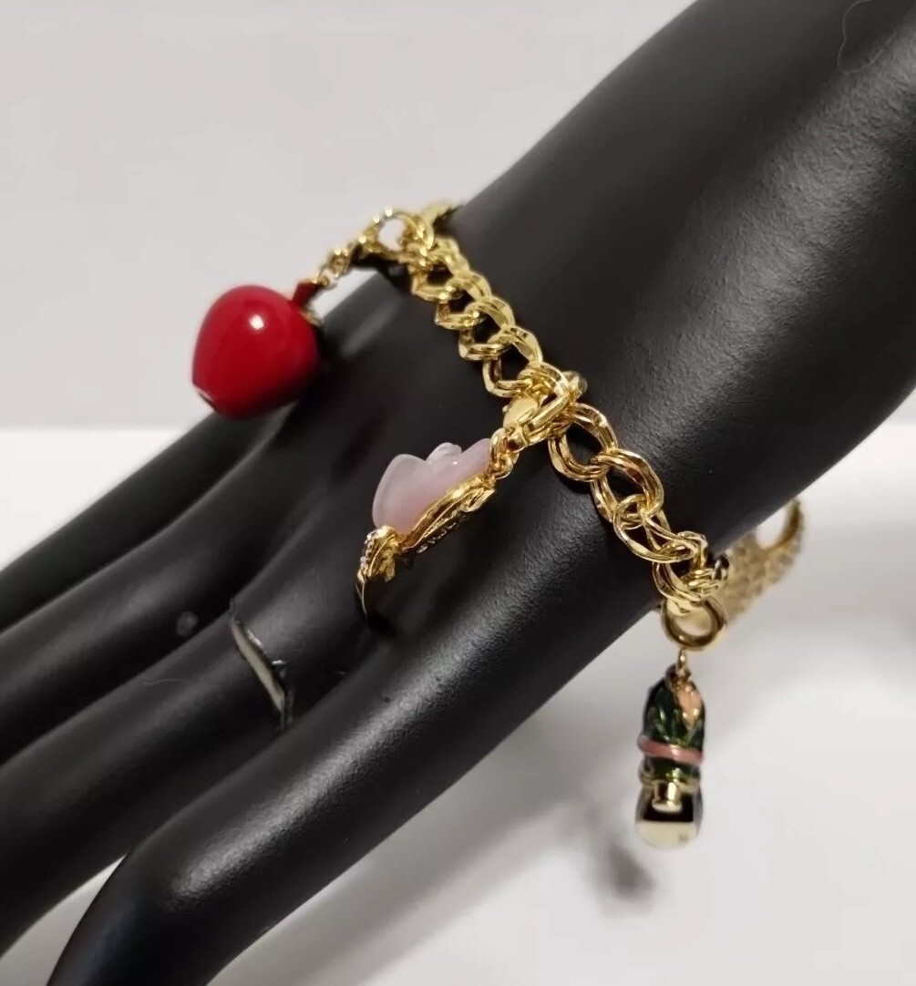 KJL Kenneth Jay Lane Charm Bracelet Peace Dove Lucite Rose Apple Calla Lily Shoe