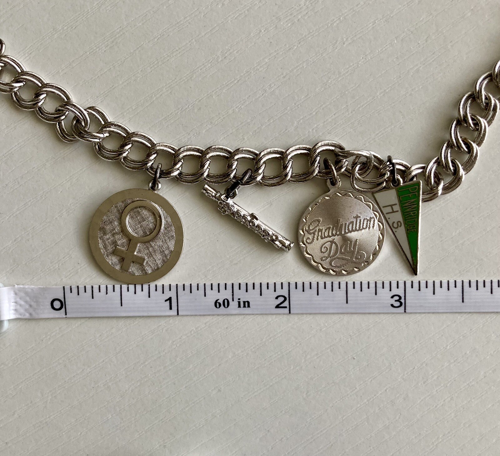 Vintage MONET Silver Tone Charm Bracelet With Charms 7” Safety Chain 8mm 20.73g