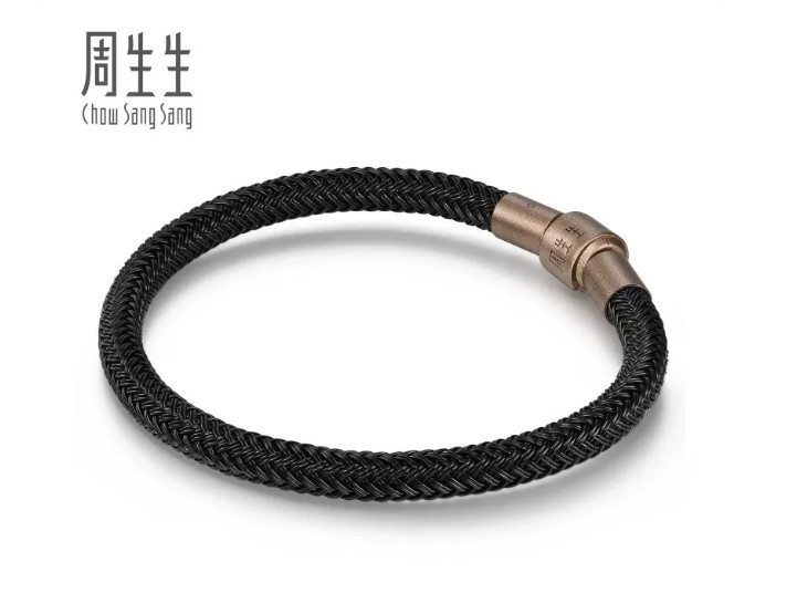 Chow Sang Sang Charme XL 5mm Braided Stainless Steel Bracelet-Black, red 19cm