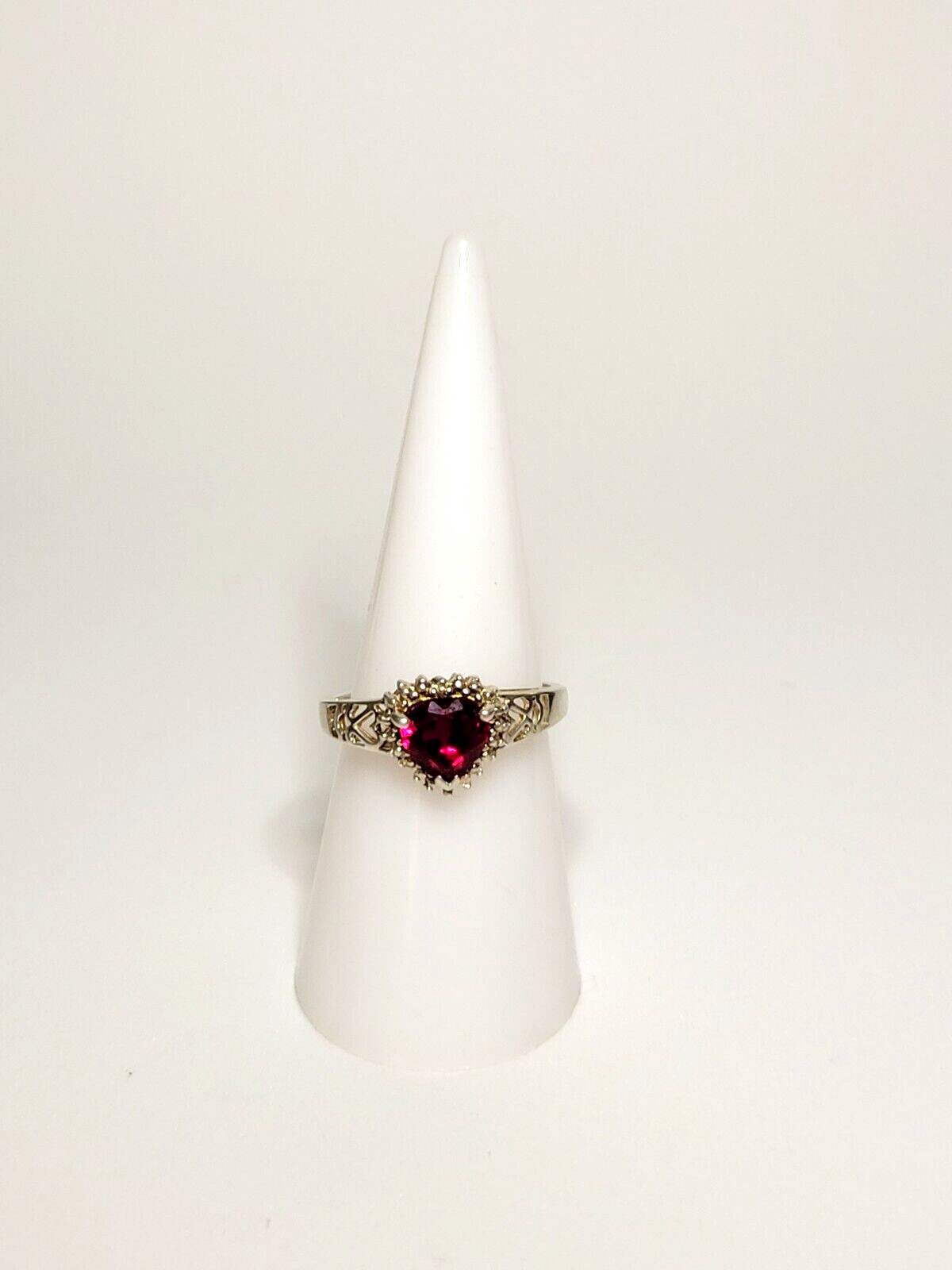 Sterling Silver (.925) Lab Created Ruby Heart & Diamond Accent Ring, Size 7, JJT