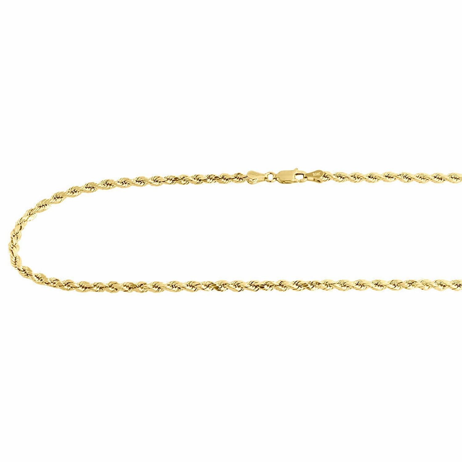 10K Yellow Gold Mens Ladies D/C Hollow Rope Chain Necklace 3 MM 16-30 Inches