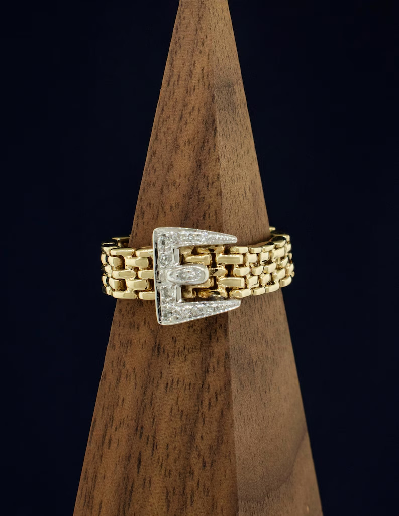 2Ct Round Moissanite 14K Two-Tone Gold Plating Buckle Ring 925 Sterling Silver