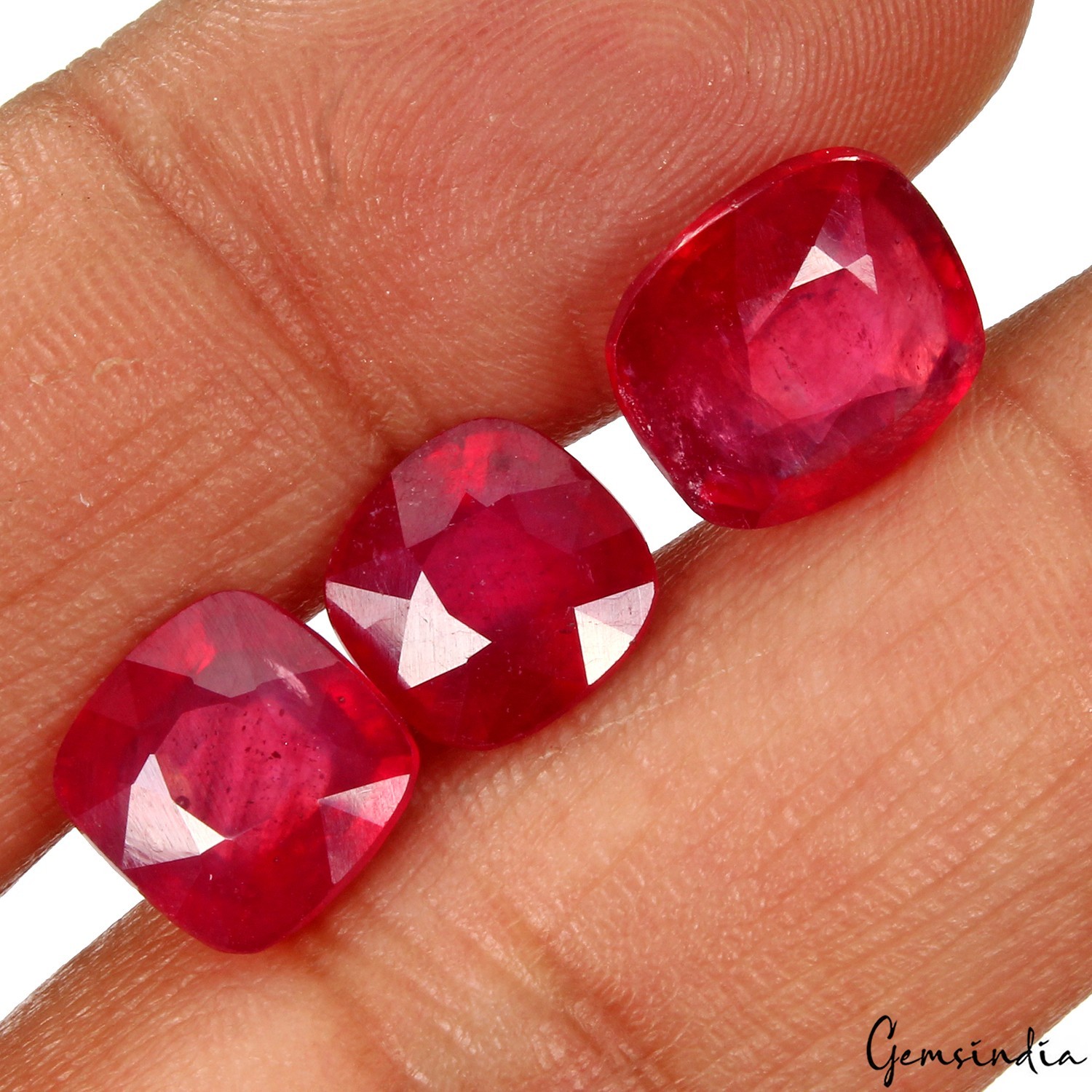 3 Pcs Red Ruby Mozambique Cushion Cut Certified Natural Gemstones~ 14.60 Ct Excl