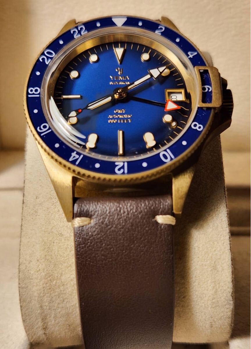 YEMA Superman GMT Bronze Limited 1948pcs Blue Dial Automatic Watch Box Card