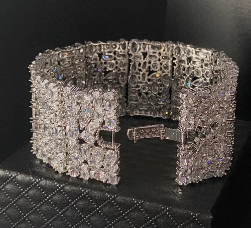 106 CTW Simulated Diamond Bracelet 18k White Gold Plated Elegant Wedding Jewelry