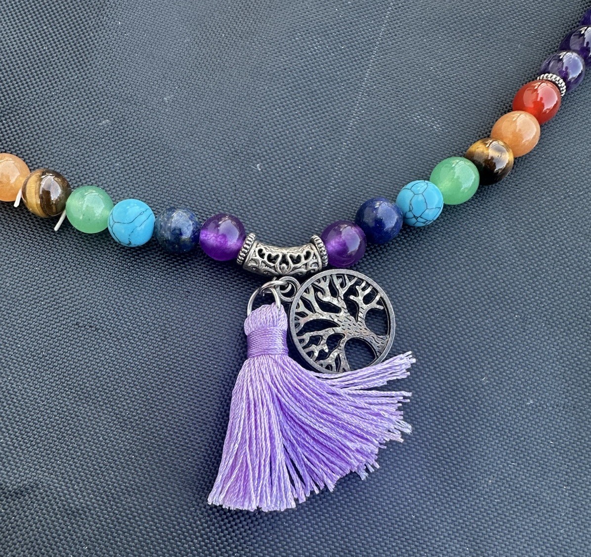 Multicolor Bead Amethyst Chakra Stone Tree of Life Necklace
