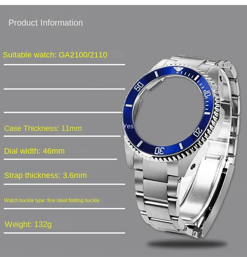 Stainless Steel Case For CasiOak GA2100 GA-B2100 ga2110 Mod kit metal case strap