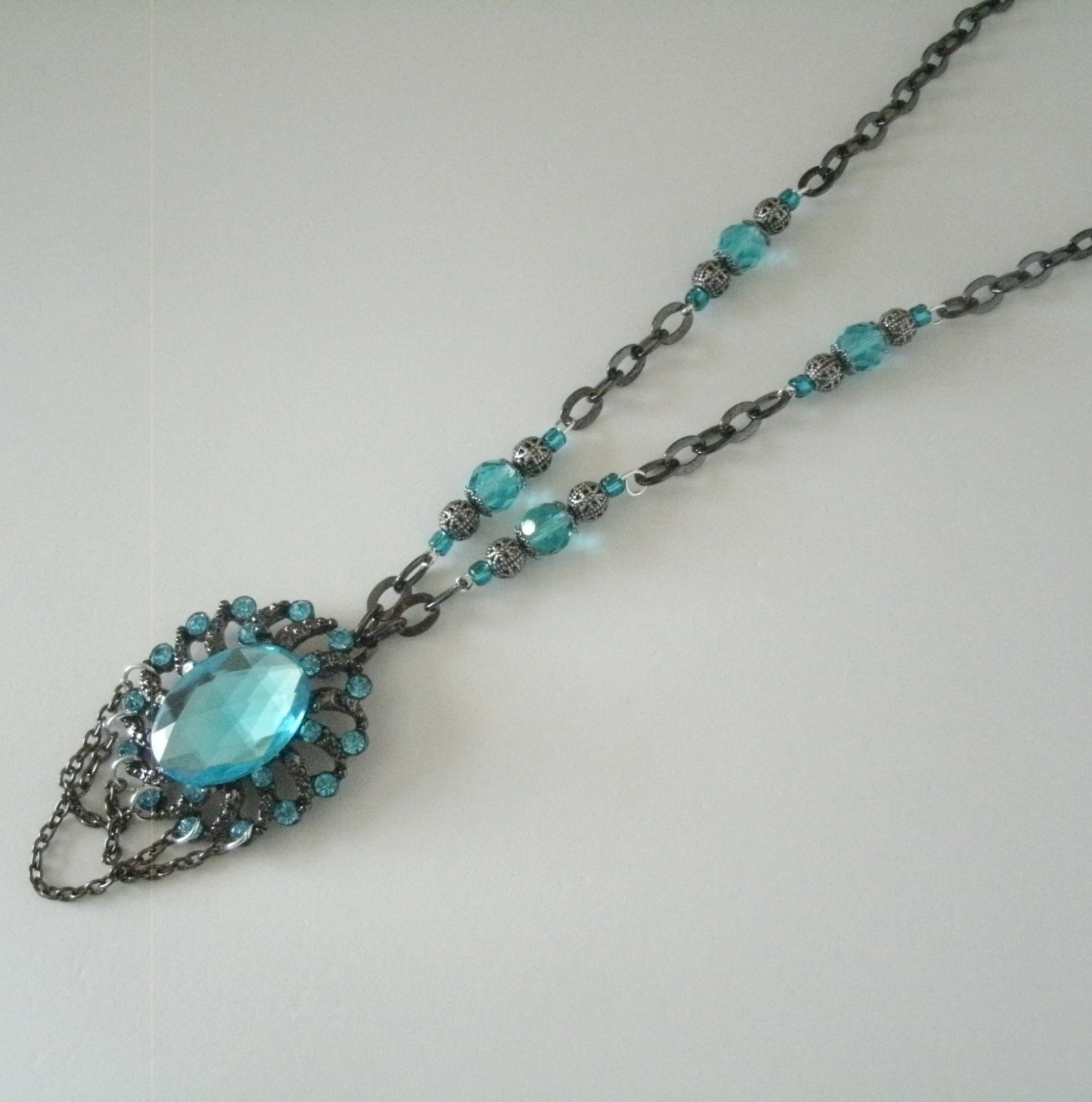 Sapphire Blue Gothic Victorian Art Deco Nouveau Renaissance Wedding Necklace