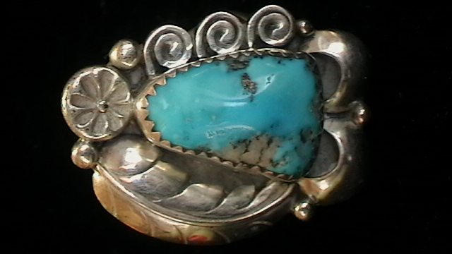 H. HARVEY STERLING & TURQUOISE RING SIZE 8, 8.99 GRAMS