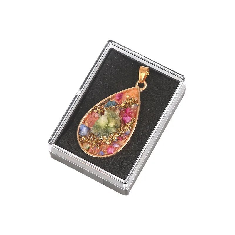 3Pcs Geometric Colorful Nature Stone Reiki Necklace Heart Crystal Pendant