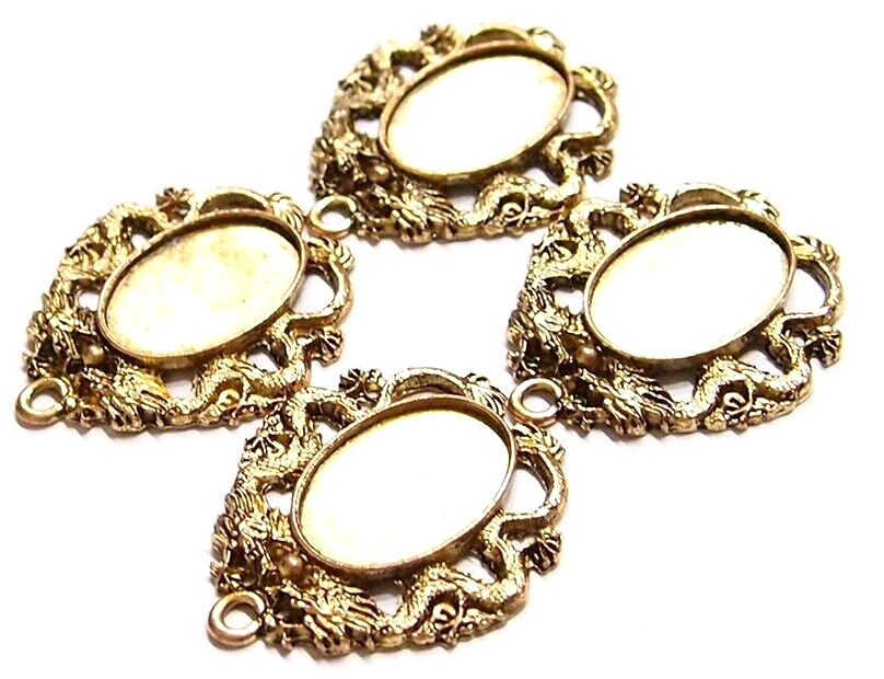 4 of 40x30mm Antique Gold Art Deco Victorian Vintage Dragon Pendant Settings