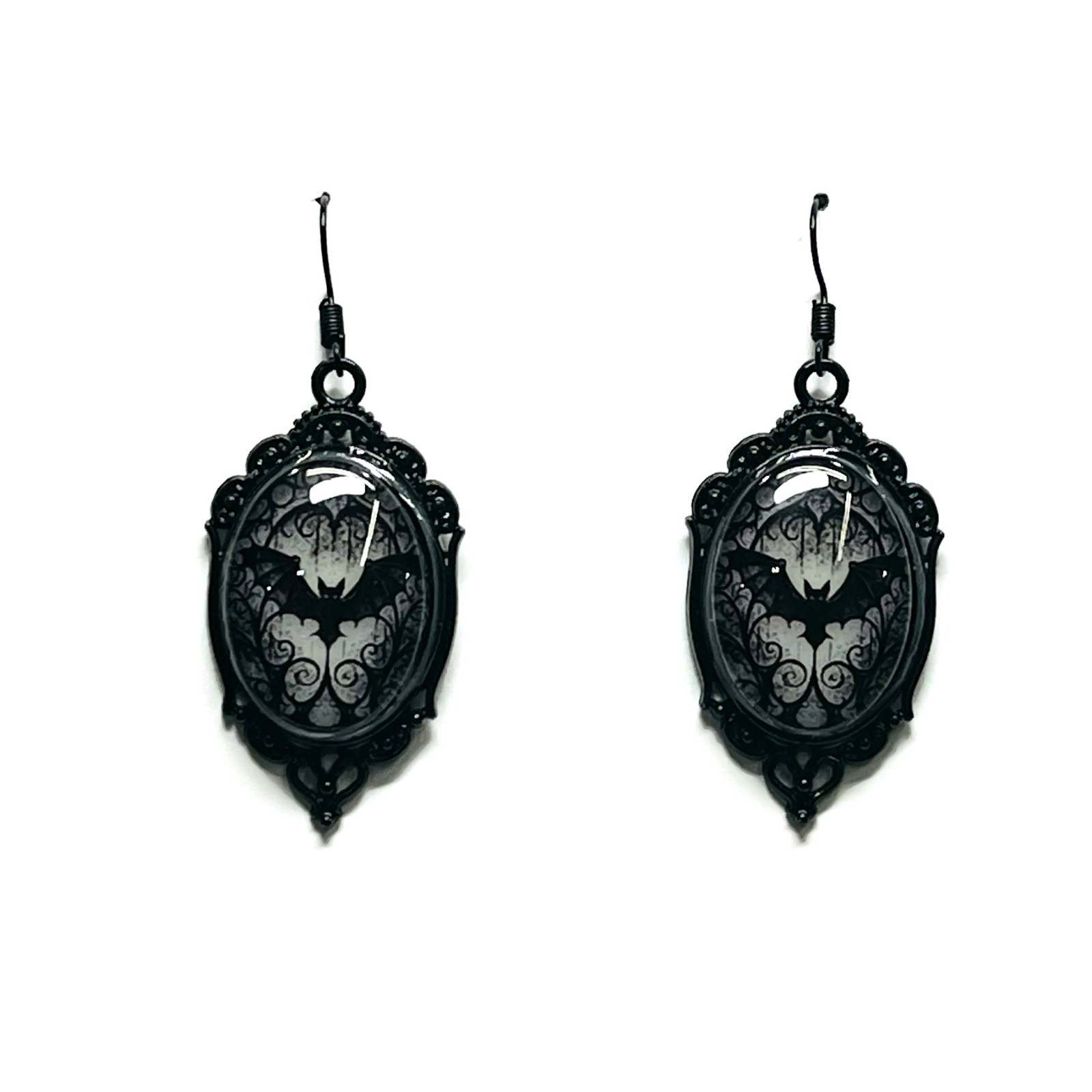 Bat Stained Glass Effect Lime Aqua Blue Purple/Violet Glow in the Dark Earrings