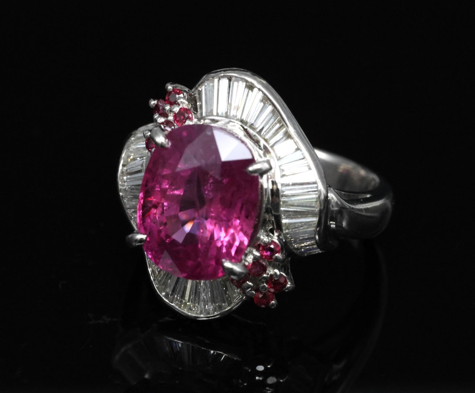 Rare 7.69ct GIA Pink Sapphire 1.02ct Diamond & Ruby Platinum Ring Size 7