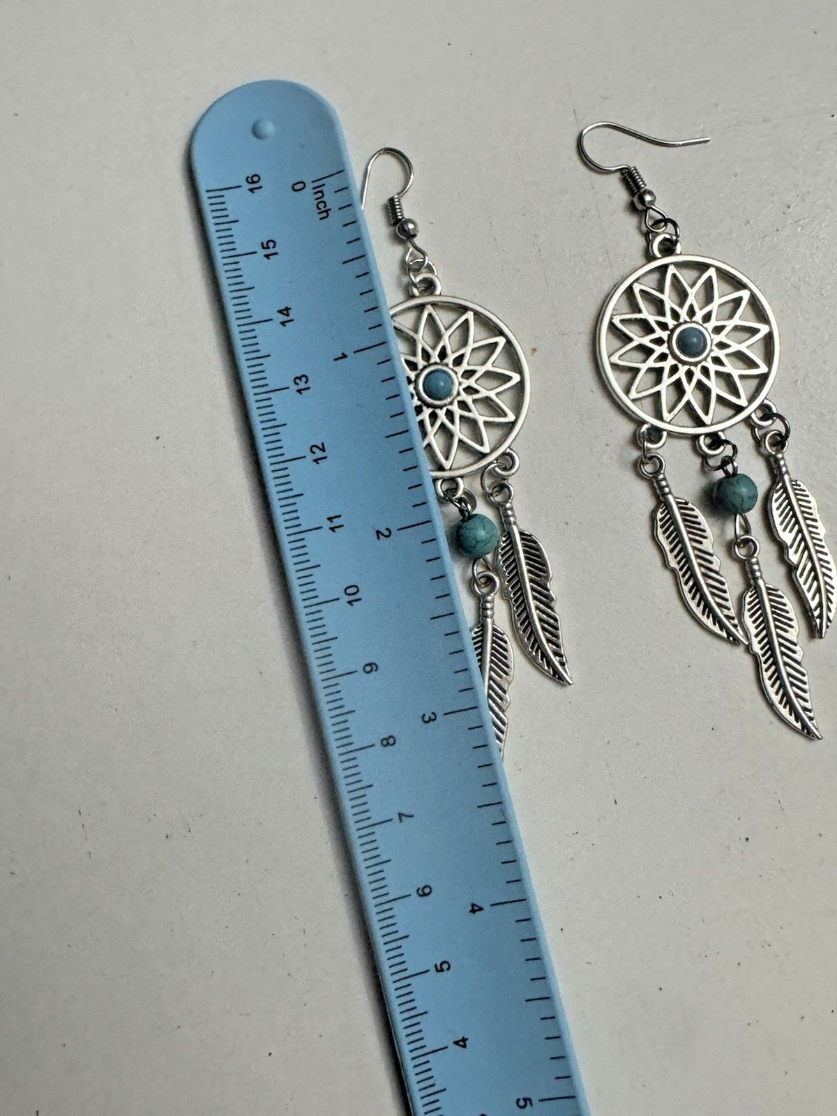 Southwestern-Style Dreamcatcher Dangle Earrings – Silvertone, 3.5 Inches