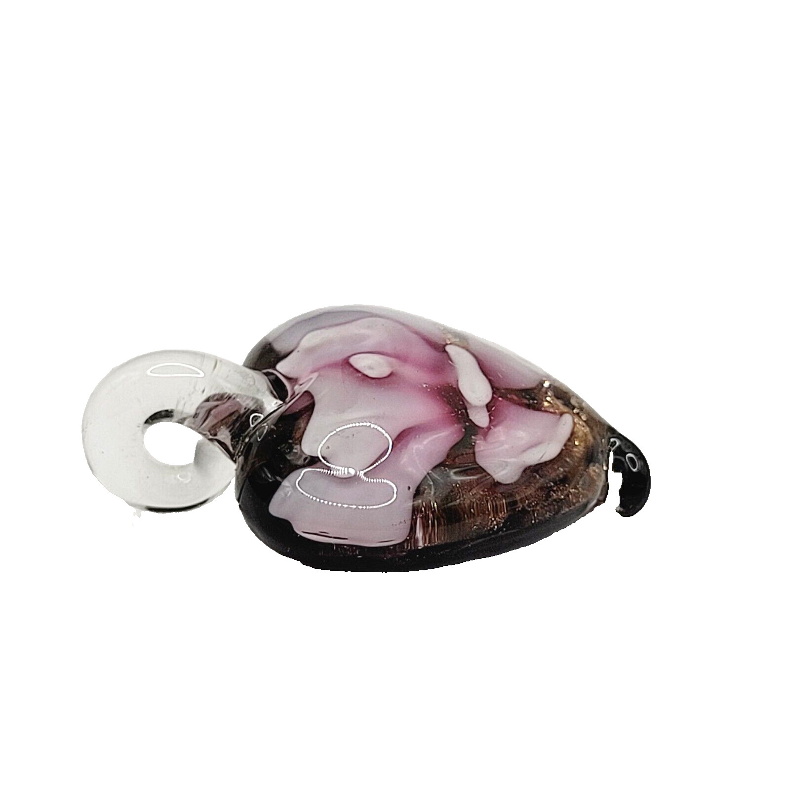 Glass Heart Dusty Rose Artisan Craft Lampwork Style Floral Foil Glitter Pendant