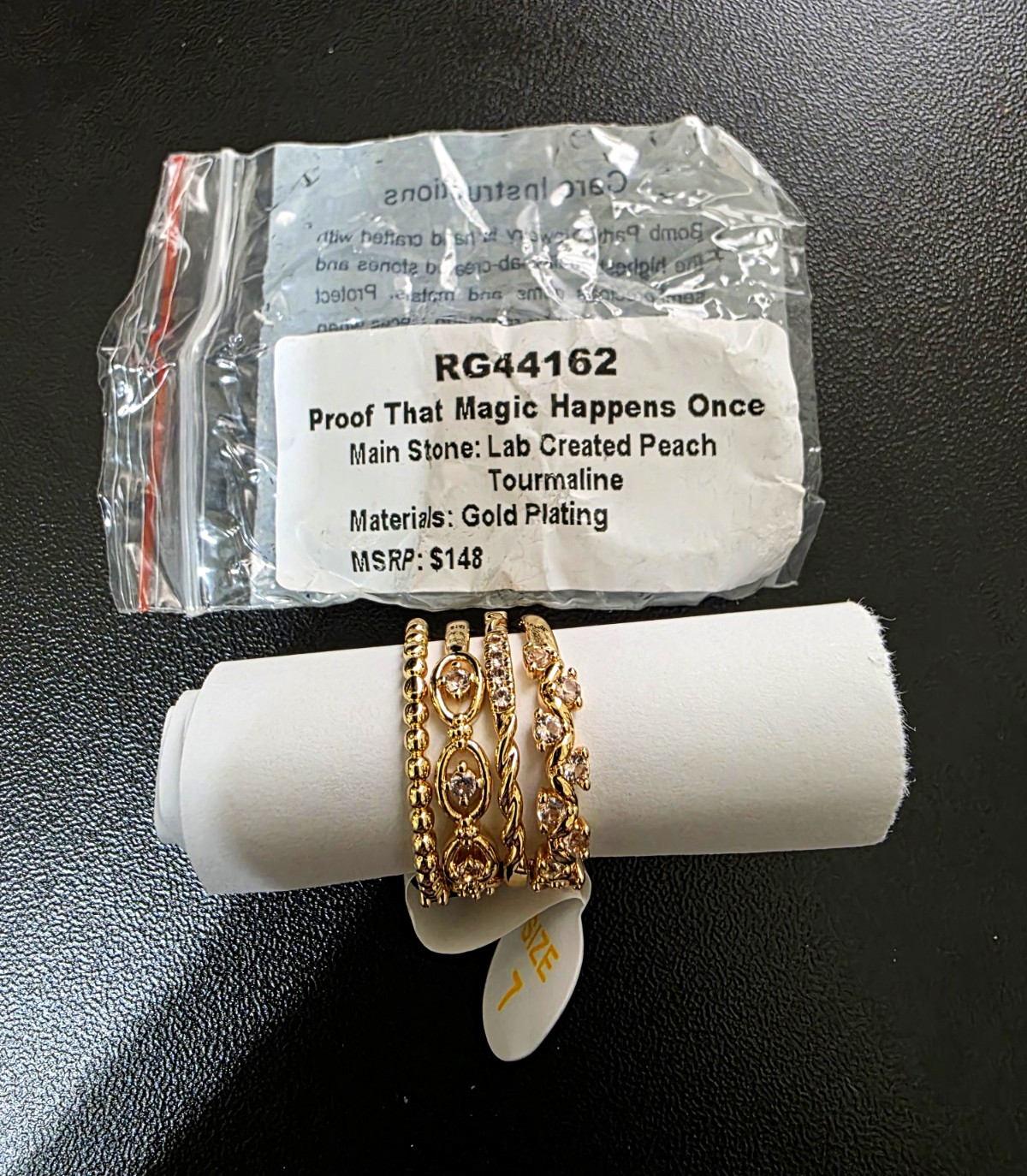 Bomb Party Gold Plated Peach Lab Tourmaline CZ Stackable Ring Size 7 RG44162