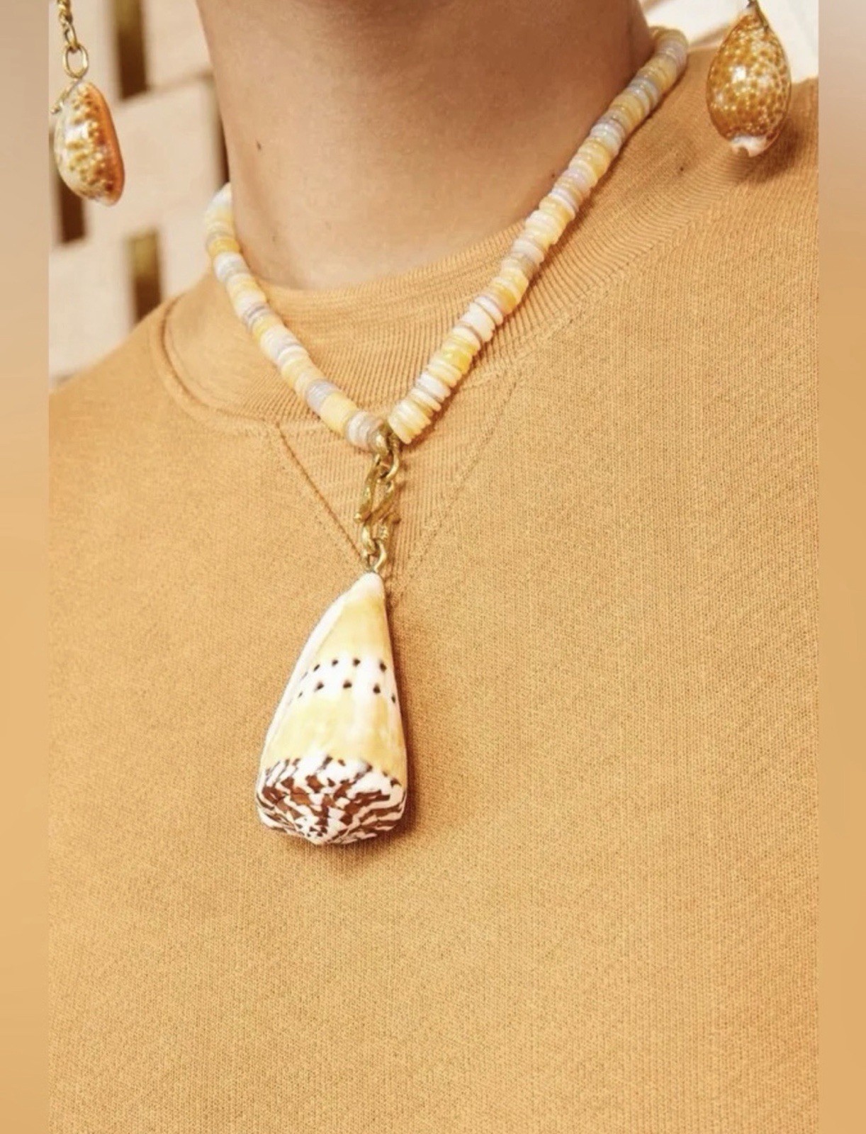 Ulla Johnson Roundel Cone Shell Necklace w/ Brass Clasp