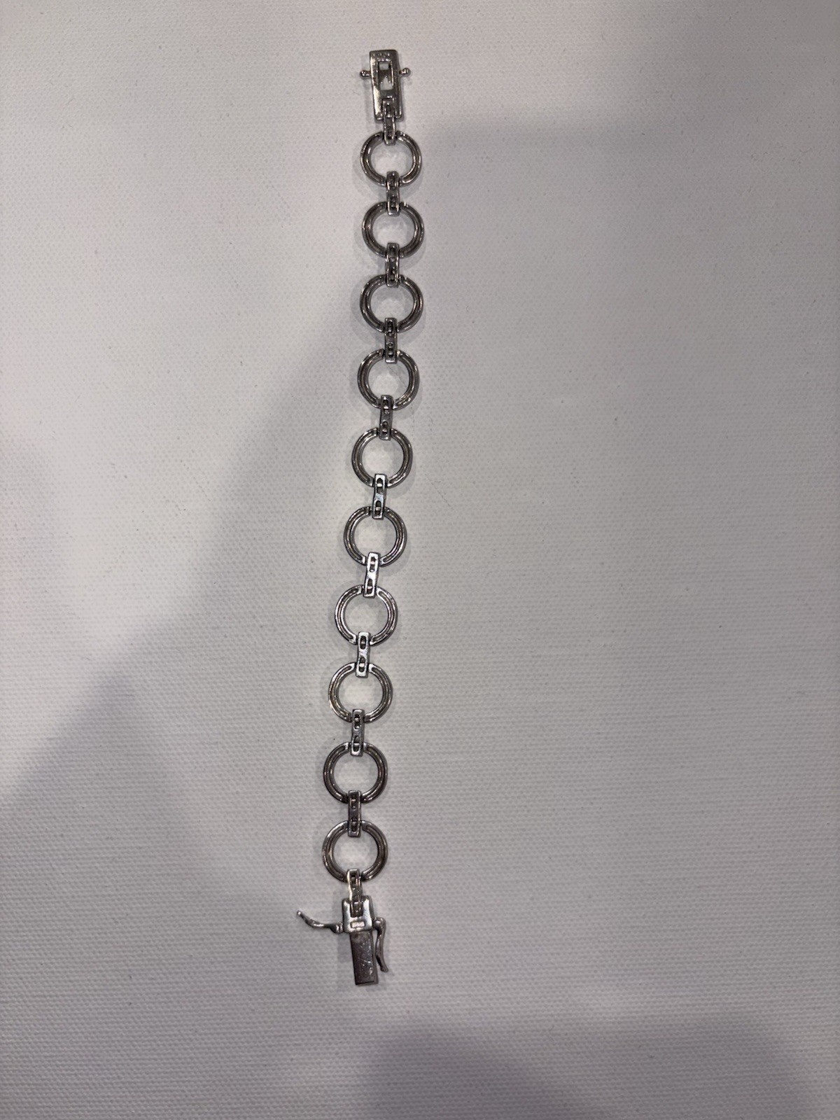 925 Sterling Silver Round Link Chain Bracelet Silver Tone Box Clasp No Stone