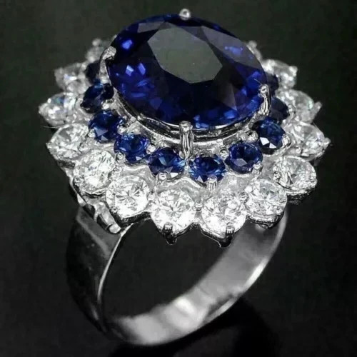 6.00 Ct Oval Cut Natural Sapphire Diamond Engagement Ring 14K Solid White Gold 8