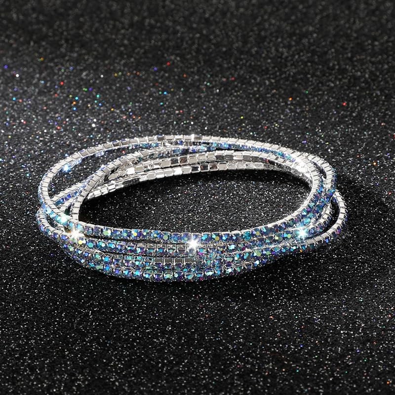 5Pcs Set Sparkling Rhinestone Stretch Tennis Bracelets Set Colorful Fashion – 01