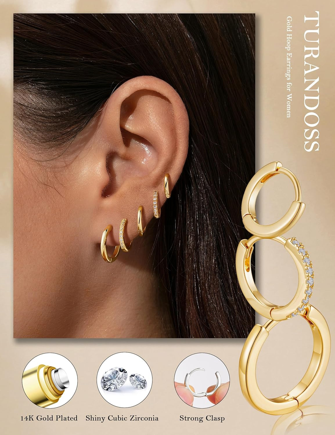 5 Pairs Gold Huggie Hoop Earrings for Women | Dainty Small Hoop Earring Stacks,