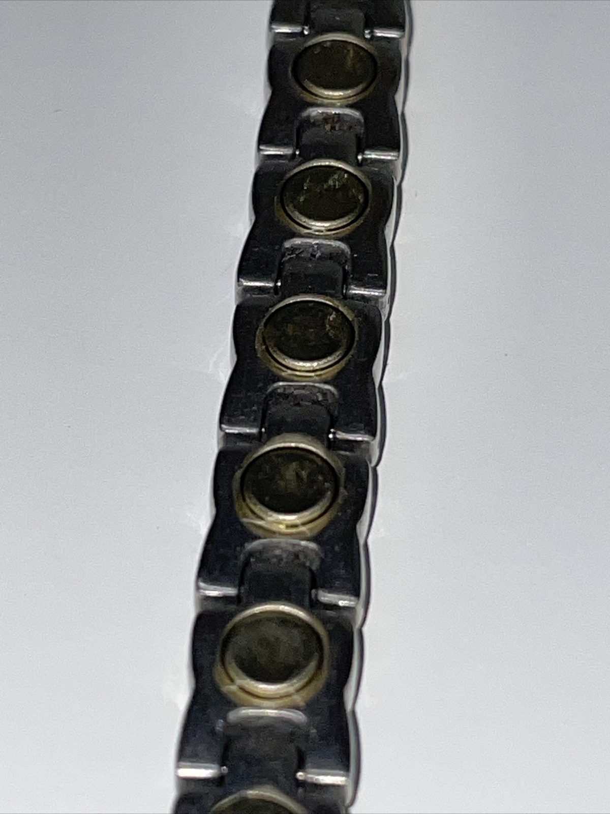 FDP Stainless Steel Magnetic Link Bracelet Silver And Gold Tone Long VTG A268