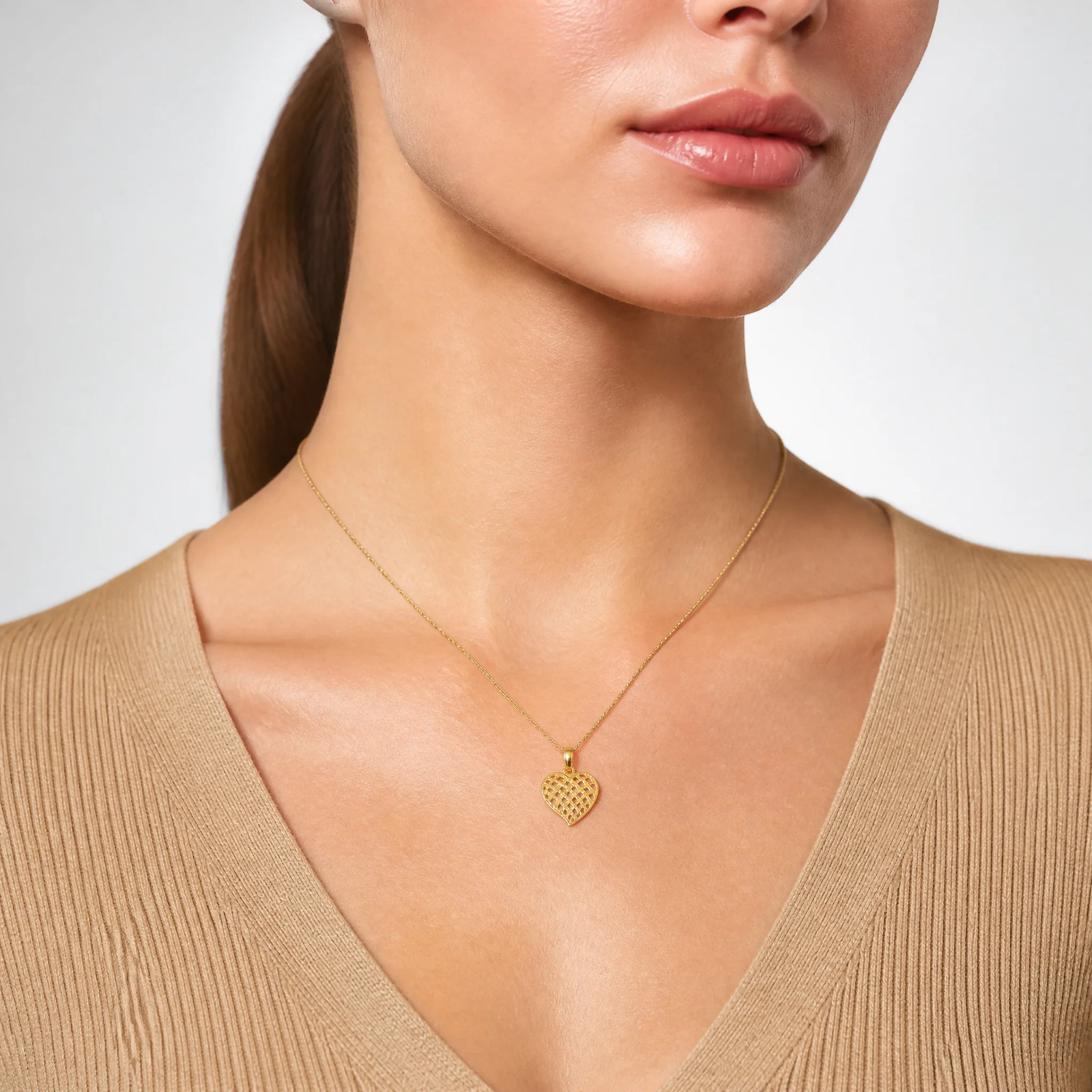 10K / 14K Yellow Gold Polished Basket Weave Pattern Heart Pendant