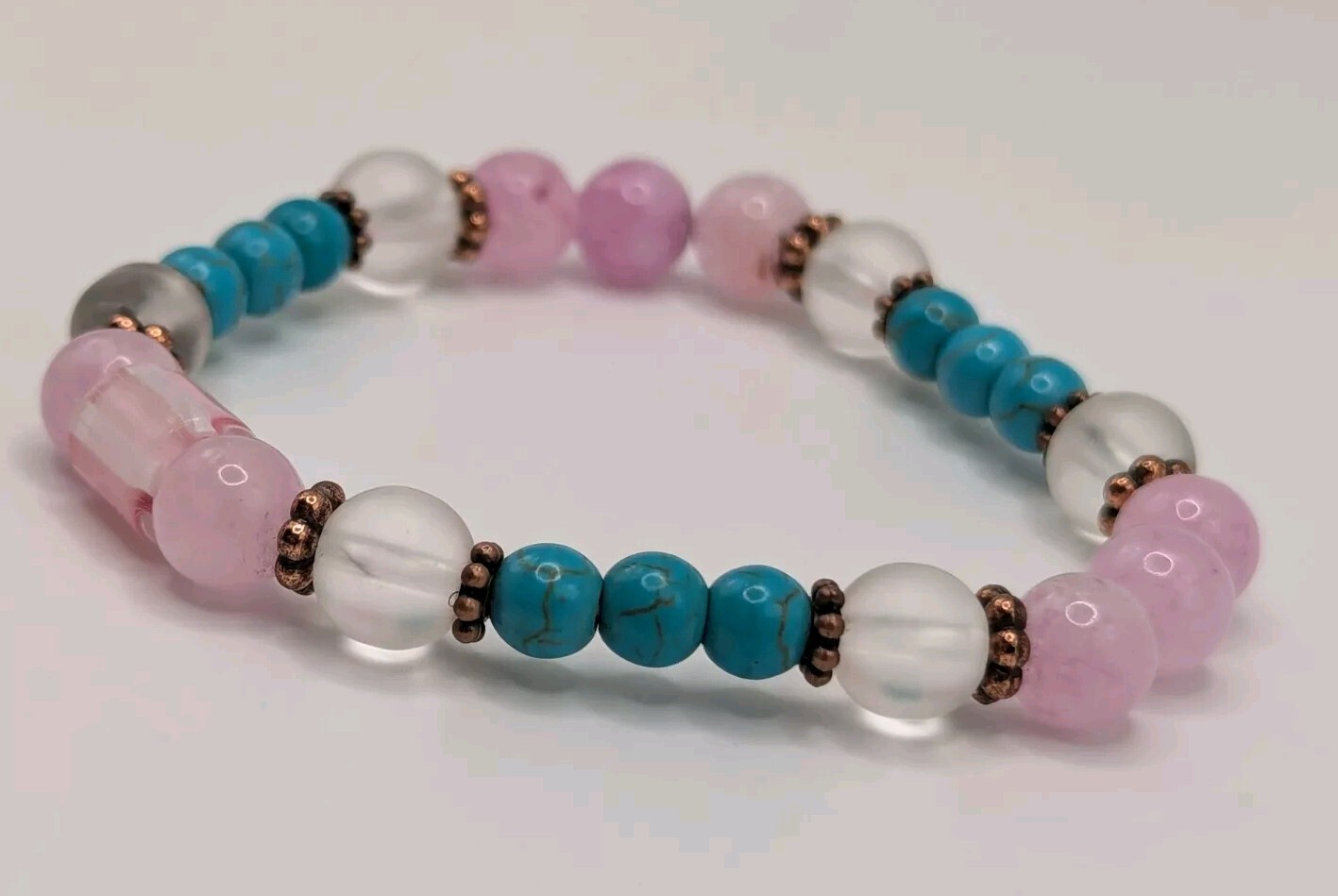 Pink / Blue 6-8mm Beaded Stretch Bracelet (16cm) Small Wrist