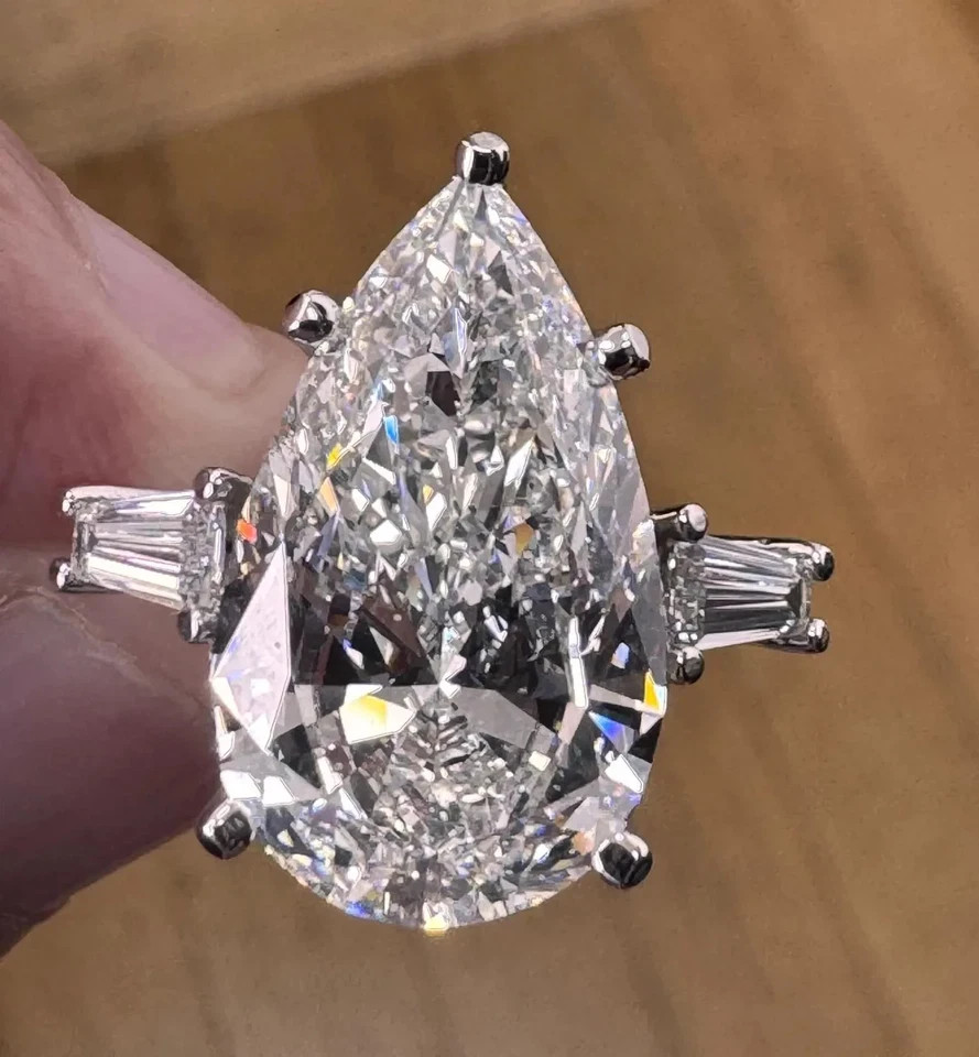3.80 Ct White Moissanite Pear Cut Prong Engagement Ring 925 Sterling Silver