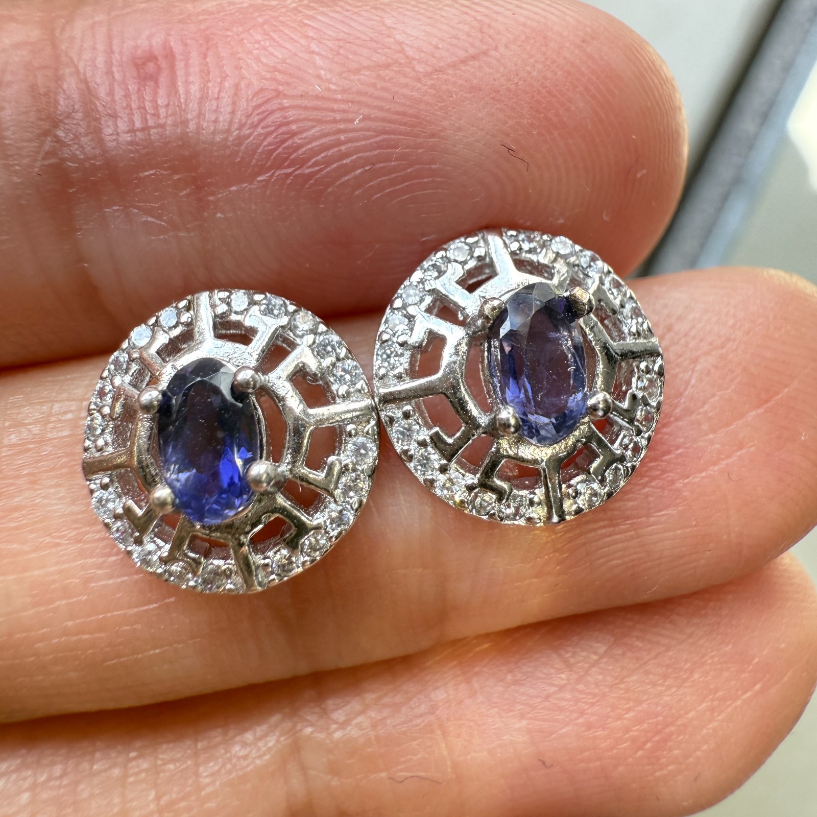 925 Sterling Silver Earrings 5x3mm Natural London Blue Topaz Gemstone Zircon New