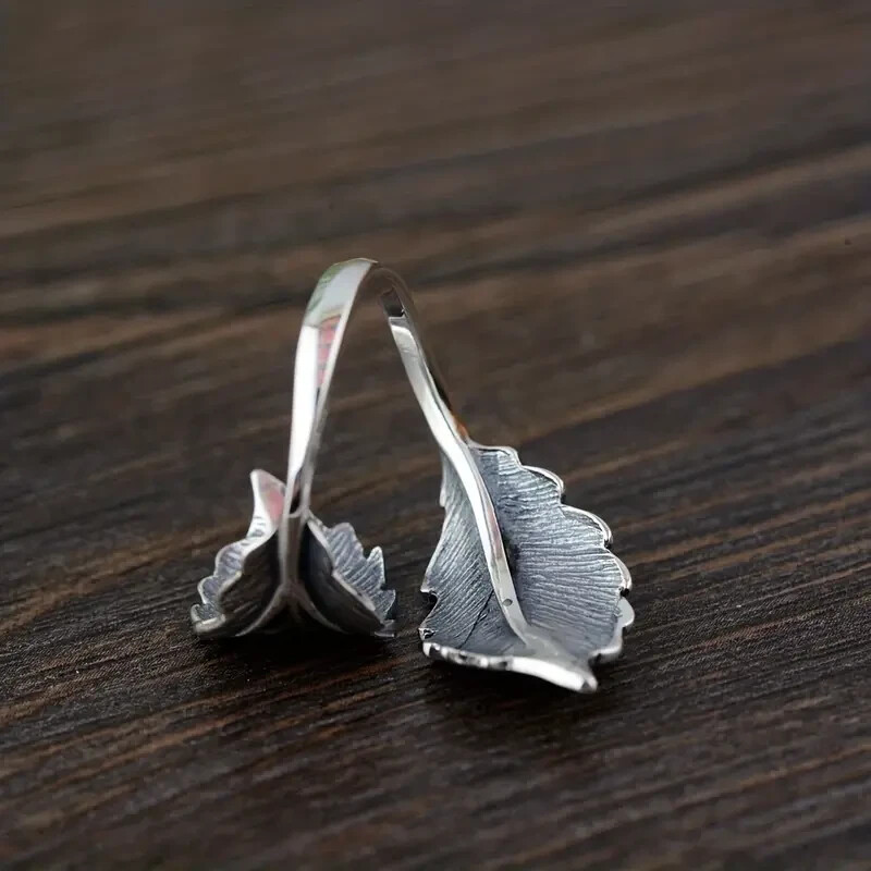 Elegant 925 Sterling Silver Leaves Wedding Engagement Open Ring One Size Fit All