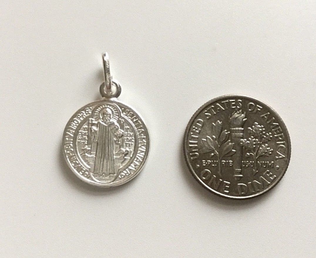 925 STERLING SILVER SAINT BENEDICT PENDANT/PLATA MEDALLA DE SAN BENITO-15mm #1