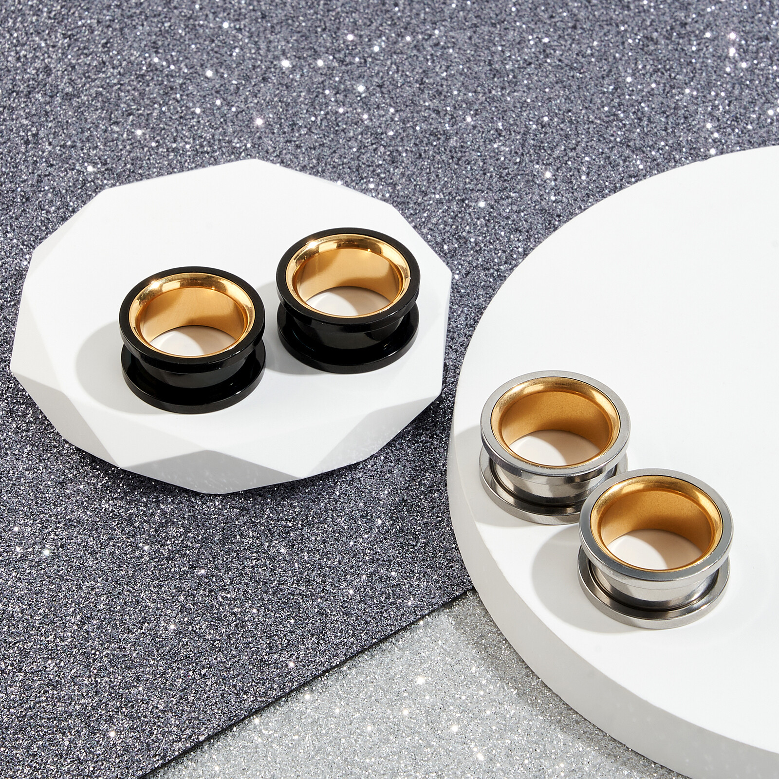 2PCS Surgical Steel Screw Flesh Tunnels Double-Colors Ear Plugs Gauges Piercing