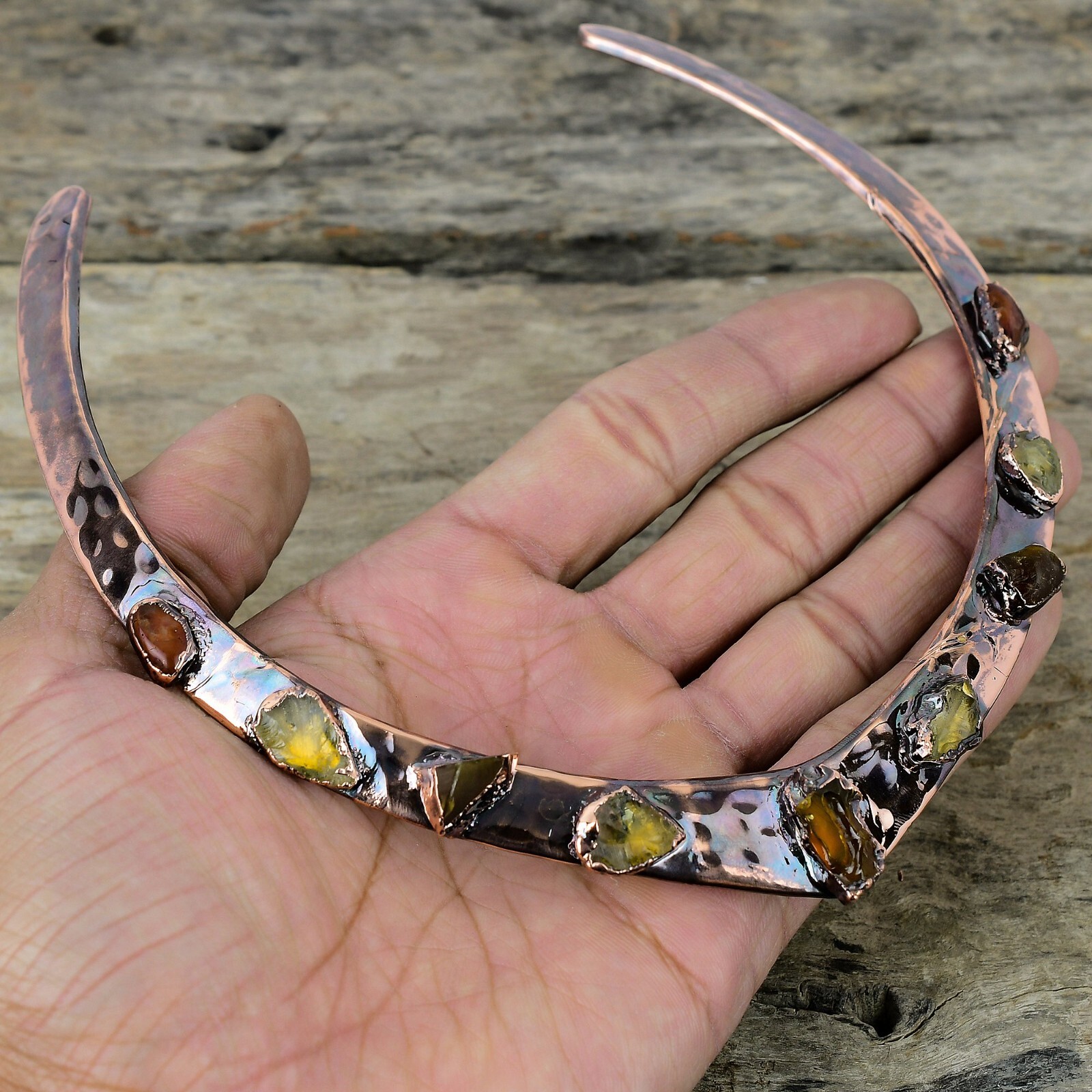 Hessonite Rough Copper Gift For Briedsmaid Electroformed Necklace Adjustable”