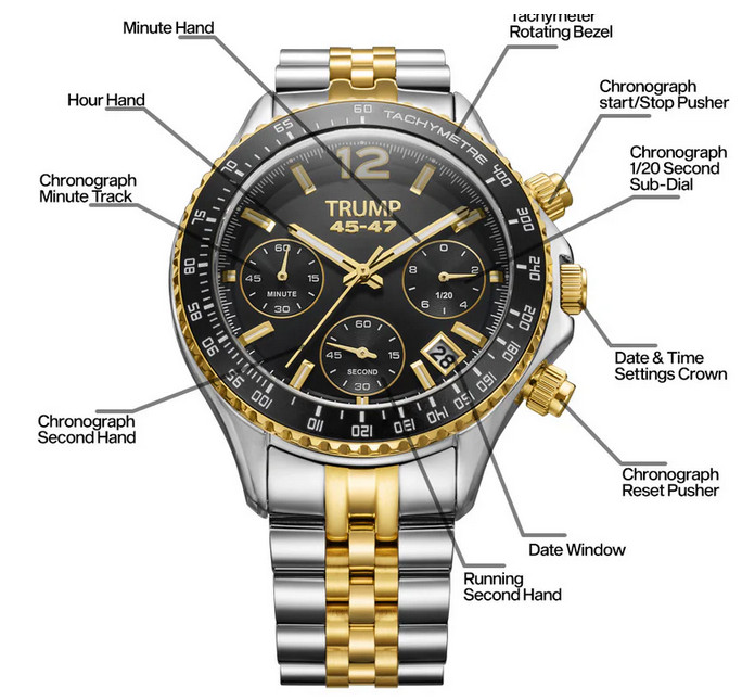 DONALD TRUMP 45 47 FIGHT CHRONOGRAPH Watch GOLD SILVER BLACK # /2000 FATHERS DAY