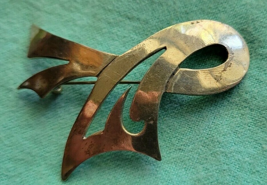 Signed TM-96 Sterling Fertility Ribbon Pin Brooch