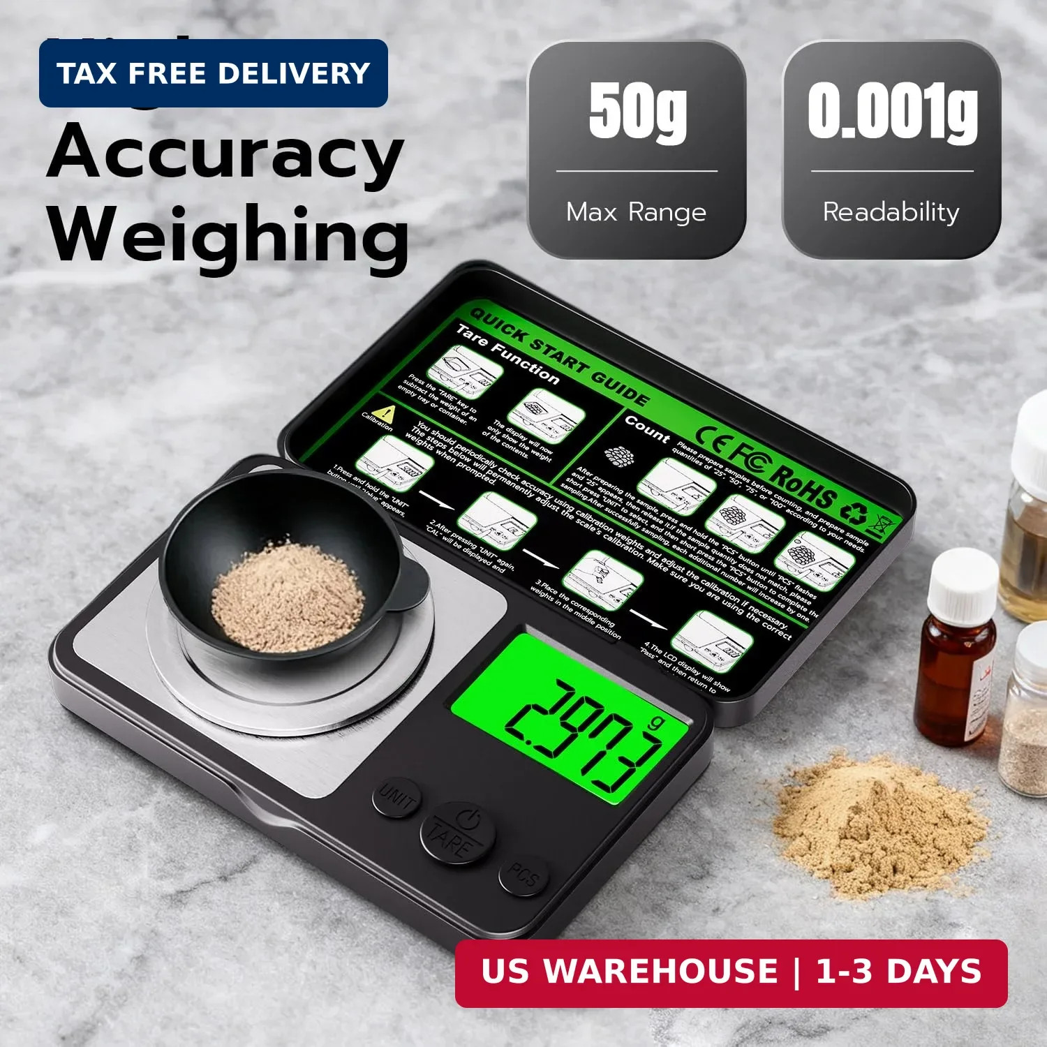 Wigearss Digital Milligram Scale 50g x 0.001g, Mini Precision Scale with Tare we