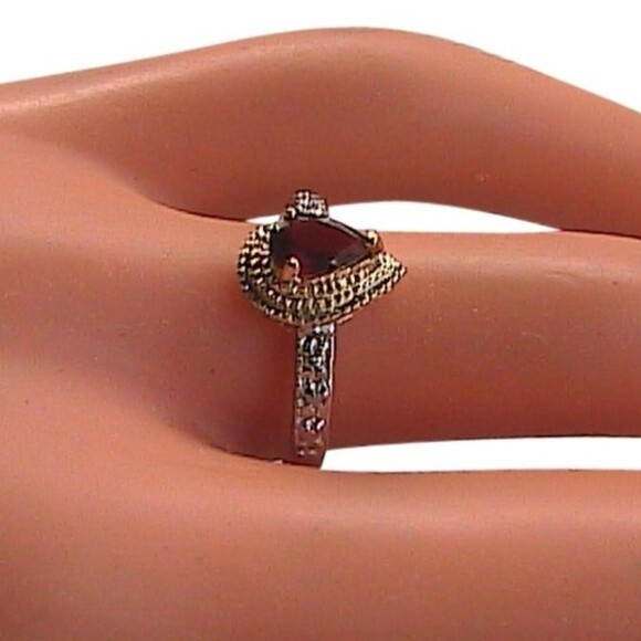 10k YG Garnet & Diamond 0.45 Cts Pear Ring