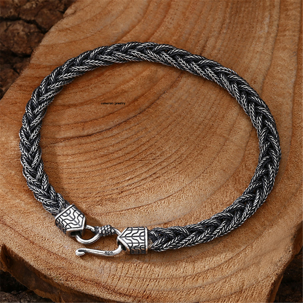 Pure S925 Sterling Silver Chain 5mm Braided Wheat Link Bracelet 7.87inch L