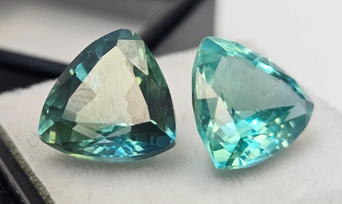 Pair Green Sapphire Natural Trillion Cut 10-12 Ct Loose Gemstone Earring Making