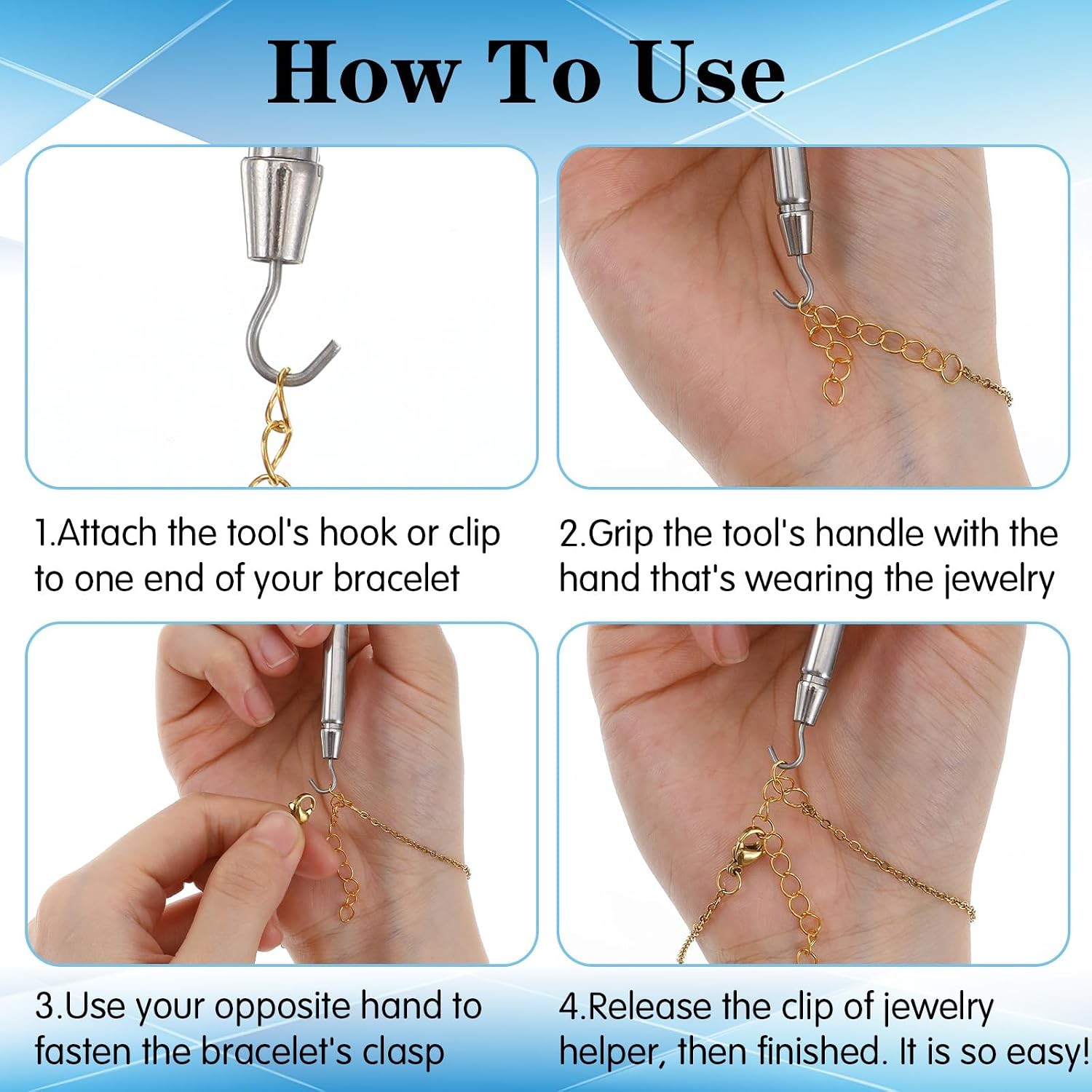 Strong Portable Bracelet Fastener Helper for Necklace & Watch Clasps Tool (Blue)