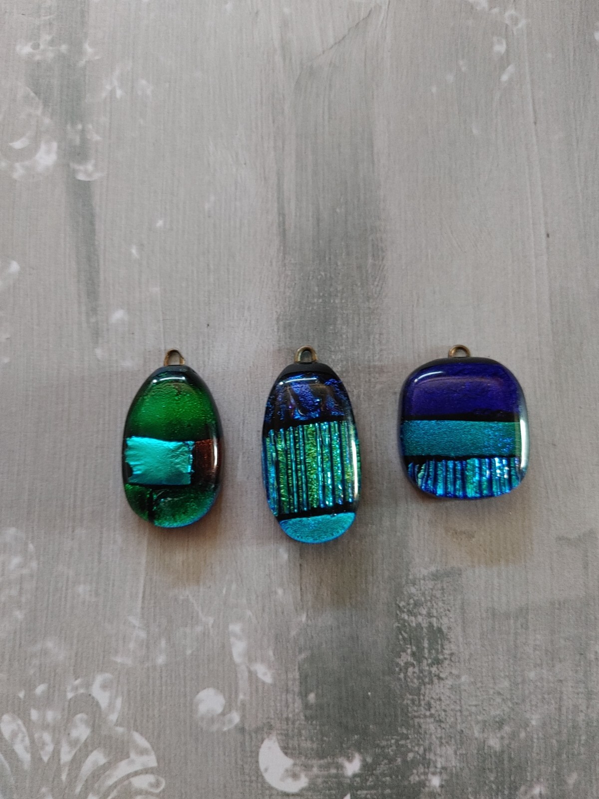 vintage qty 3 pendant finding component dichroic art glass precious metal foil