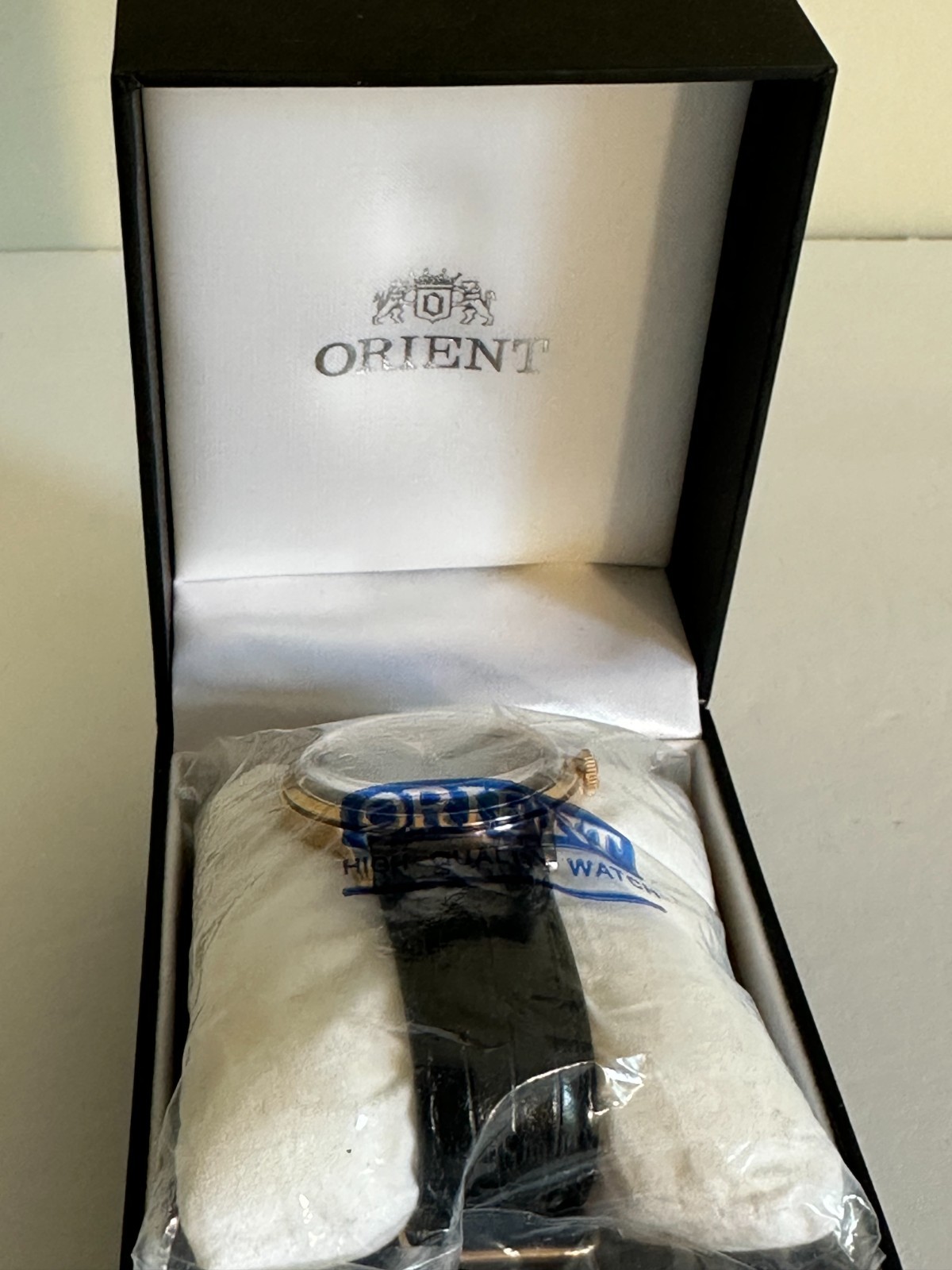 Orient Bambino AC00-D1-A Automatic Watch Black Dial Gold Case Leather Strap