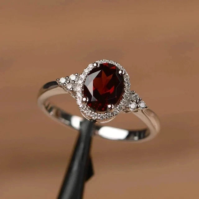 3.00Ct Oval Cut Lab Created Garnet Women’s Wedding Ring 14K White Gold Plated