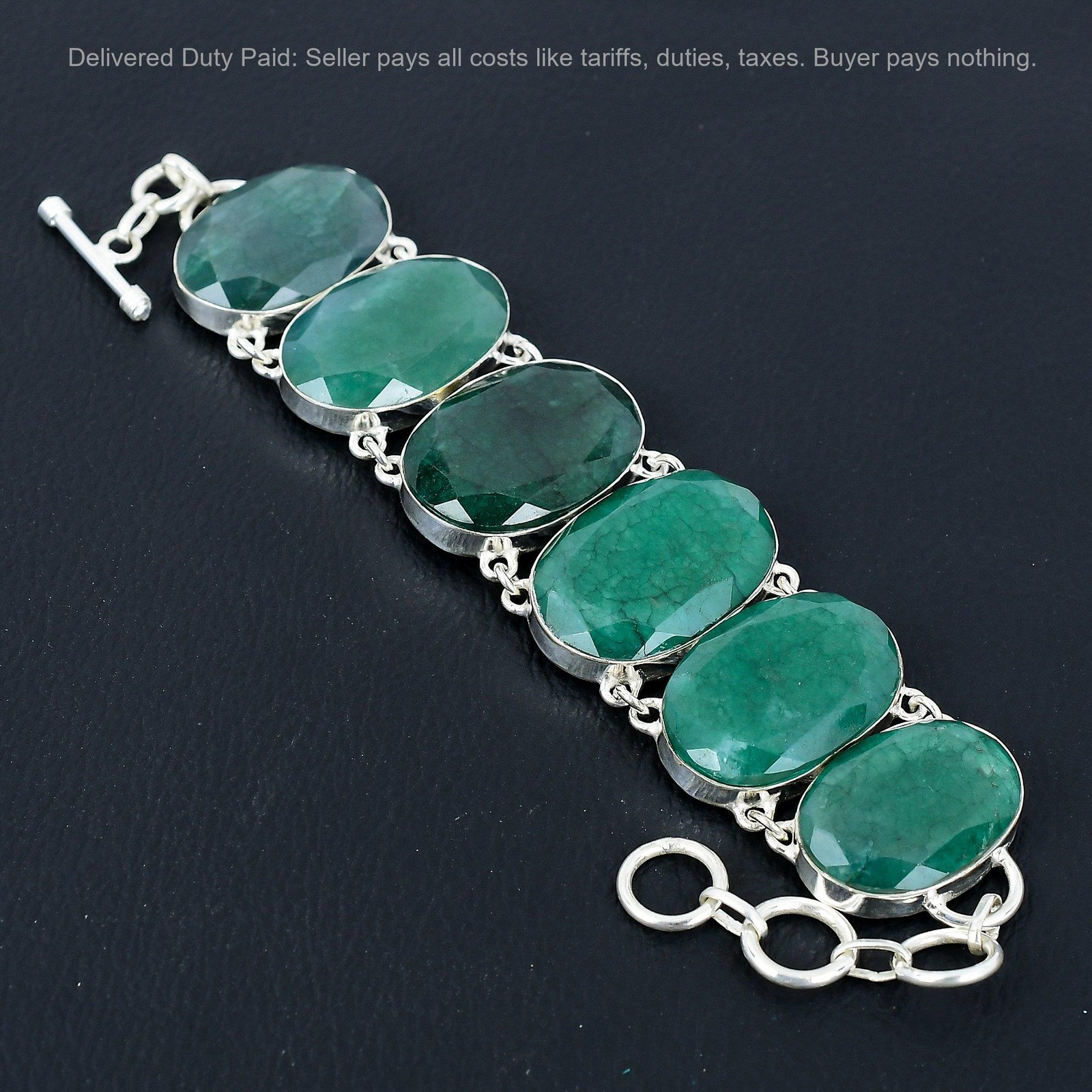 Natural Zambian Emrald Trendy New Chain Anniversary Bracelet 925 Sterling Silver